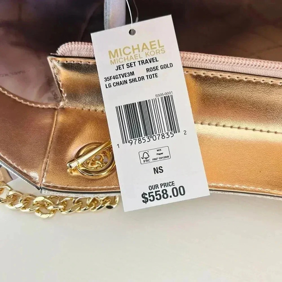 Michael Kors Purse jet set travel large chain tote shoulder bag rose gold MK - Picture 7 of 8